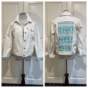 Levi’s white denim jacket with Chanel insets